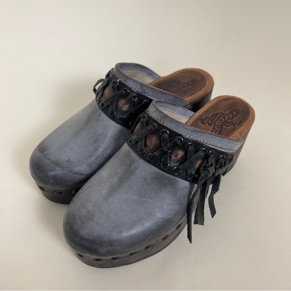 NWOT FREEBIRD Woodstock Fringe Mule Chunky Clog in Ice Multi Brown Leather - Picture 2 of 7